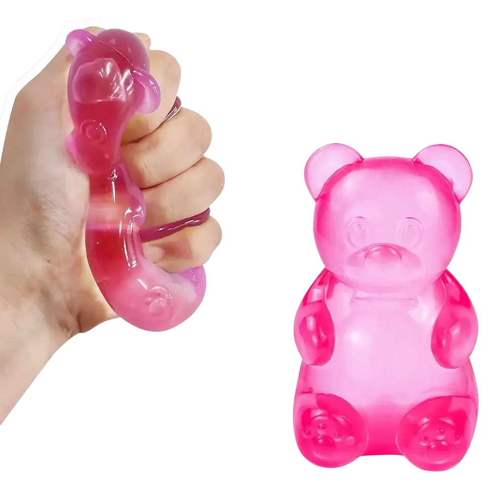 Pink translucent gummy bear sensory fidget toy made of soft material for stress relief and sensory play