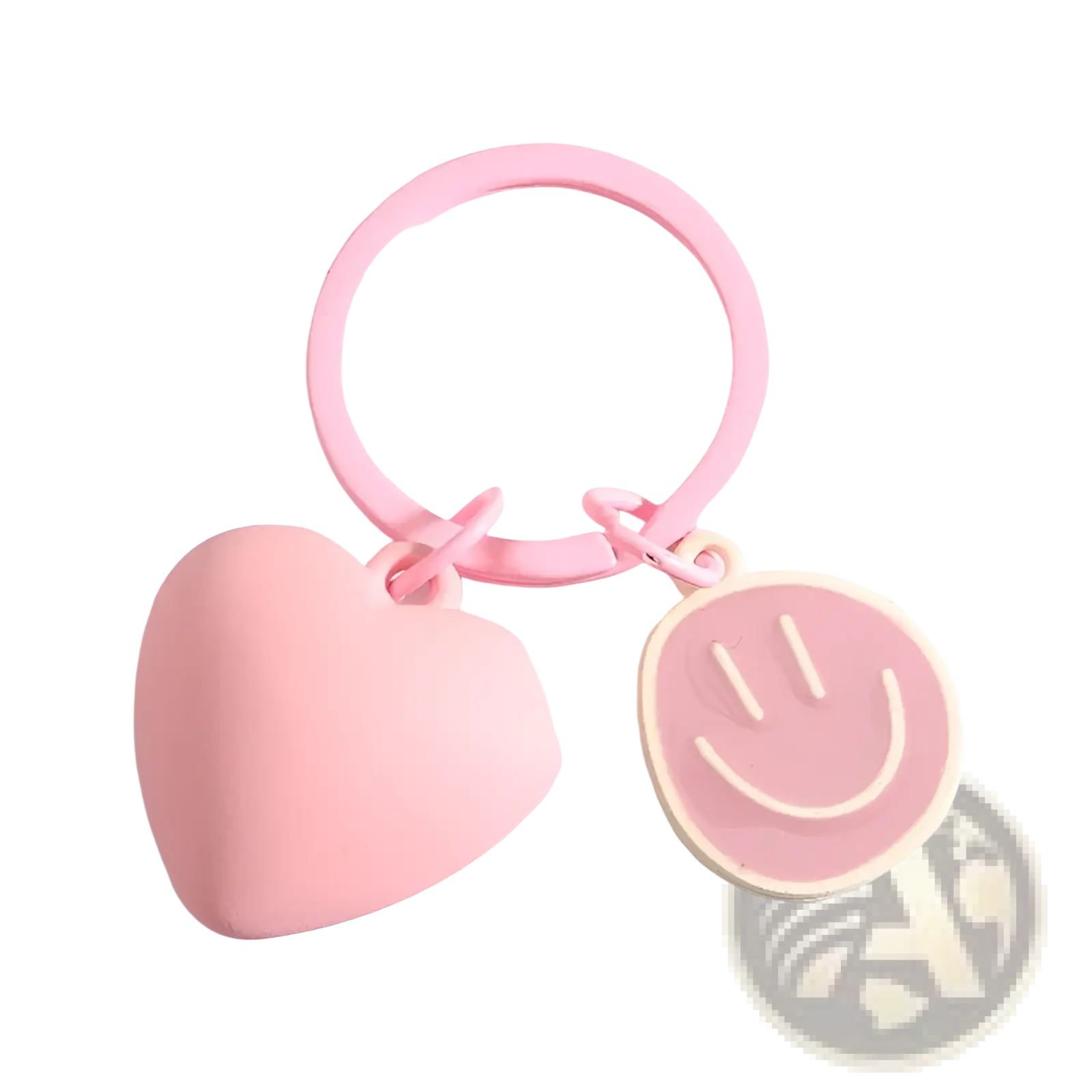 Pink silicone keychain featuring a heart-shaped charm and smiley face pendant for stylish accessory use