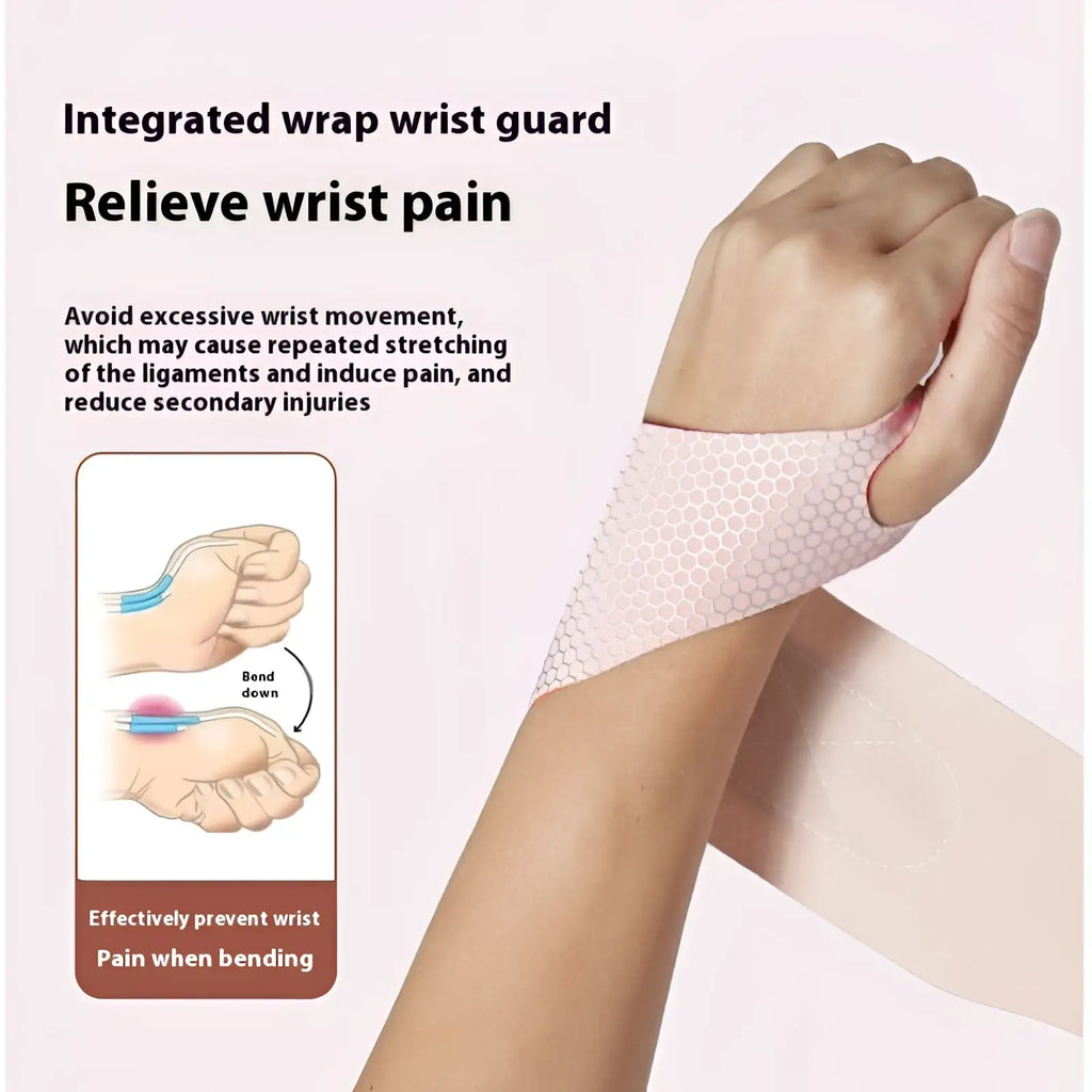 Pink honeycomb wrist guard with hexagonal pattern for sports and sprain recovery in integrated wrap design
