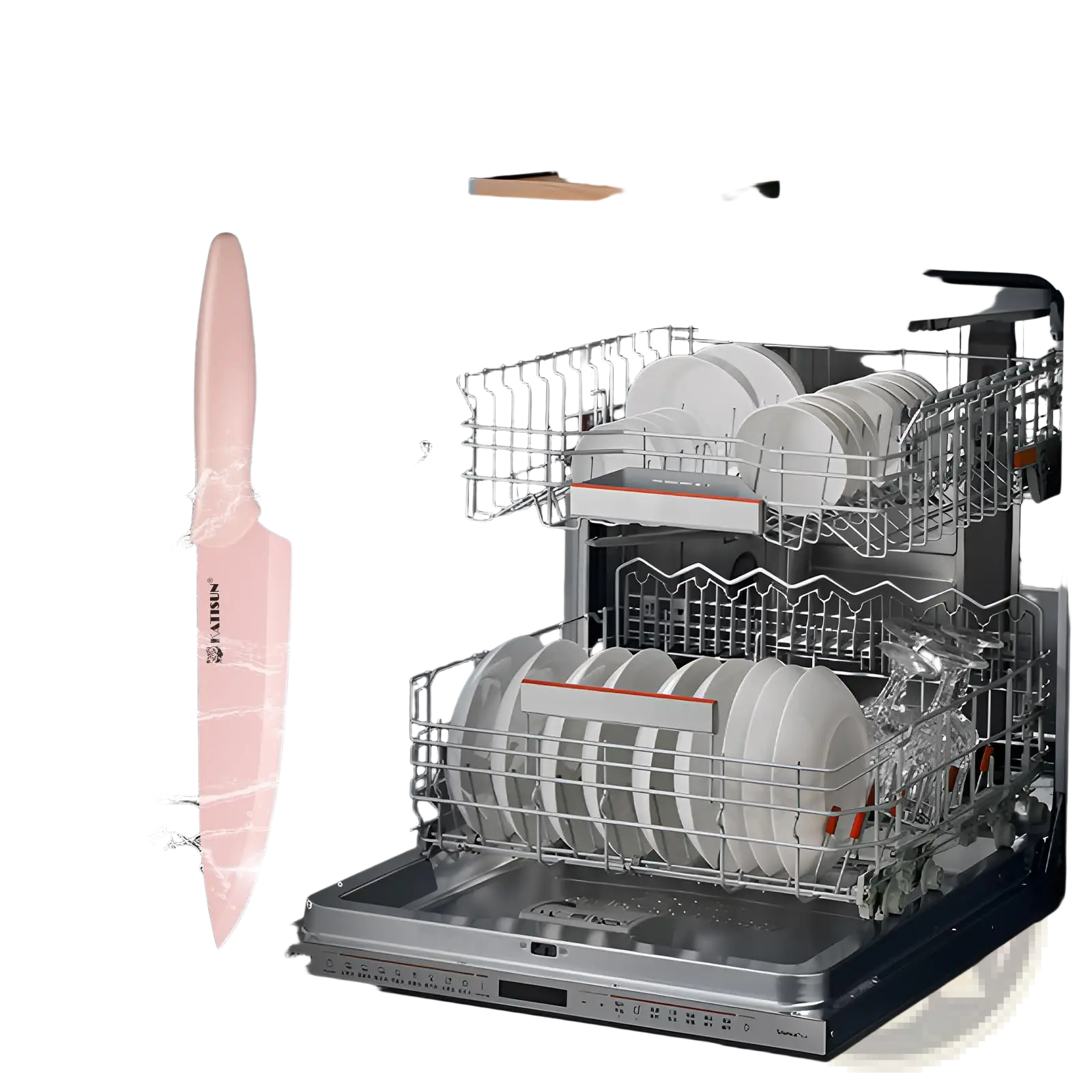 A sleek pink ceramic knife with modern design and kaihun engraving from a 14 piece stainless steel pink knife set
