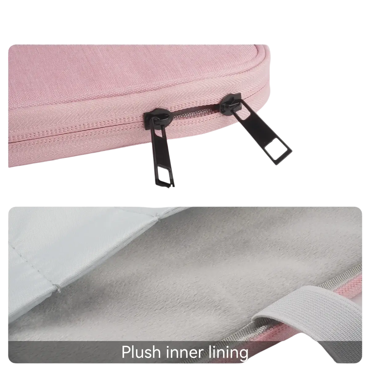 Pink laptop sleeve 11 to 13 inch padded case with smooth black zippers and plush inner lining for protection