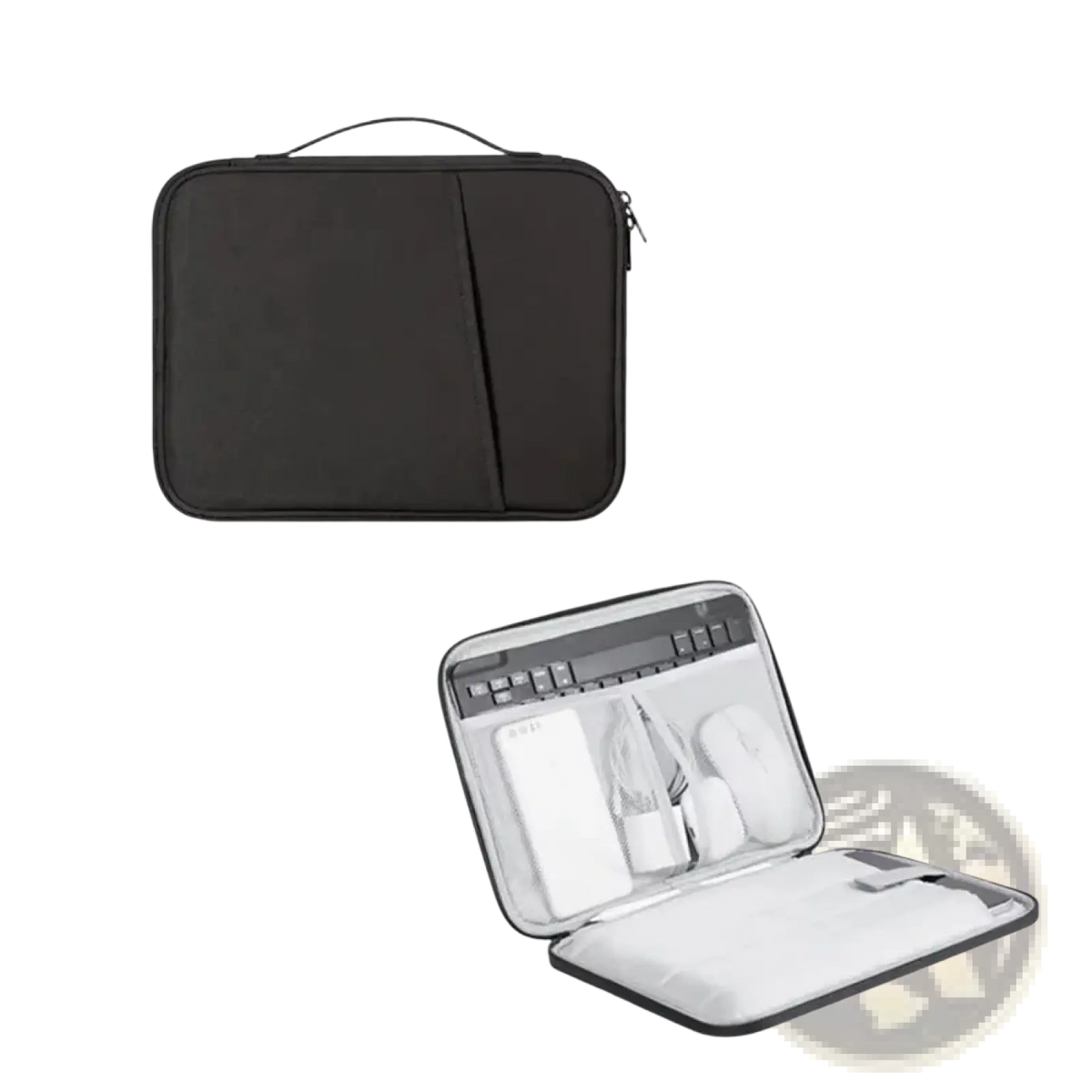 Black nylon laptop sleeve with top handle and zipper for securely holding tablets or small laptops and accessories
