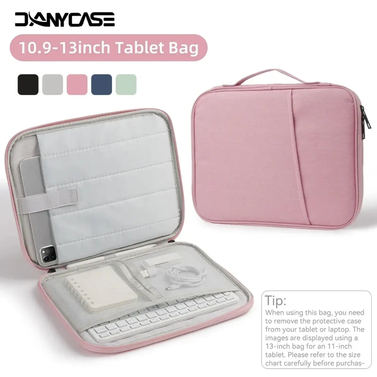 Pink danycase laptop sleeve 11 to 13 inch padded case with soft exterior and organized interior compartments