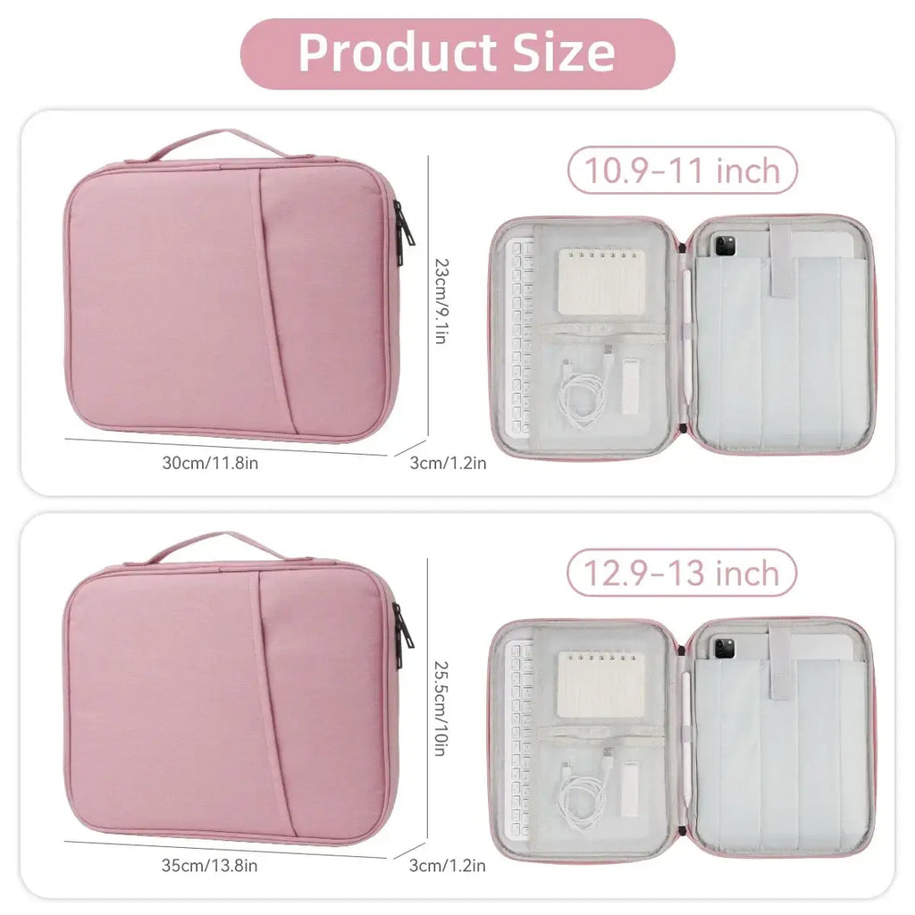 Pink padded laptop sleeve 11 to 13 inch with zippered closure and interior compartments for accessories