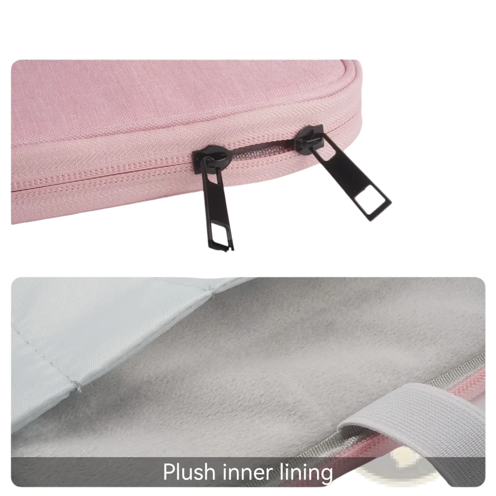 Pink laptop sleeve 11 to 13 inch padded case with smooth black zippers and plush inner lining for protection