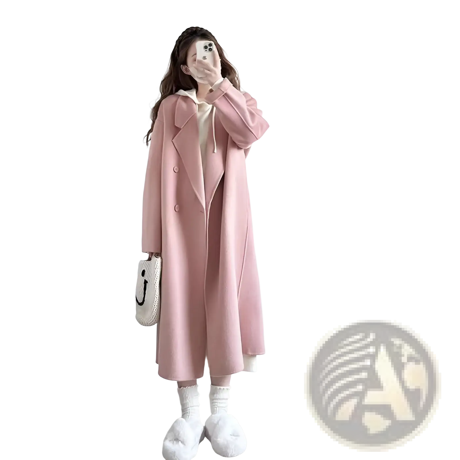 Pink longline wool trench coat petite with a soft pink double-breasted design and subtle lapel detailing
