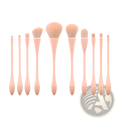 Set of ten professional nylon blush and foundation makeup brushes with peach-colored handles and soft rounded bristles