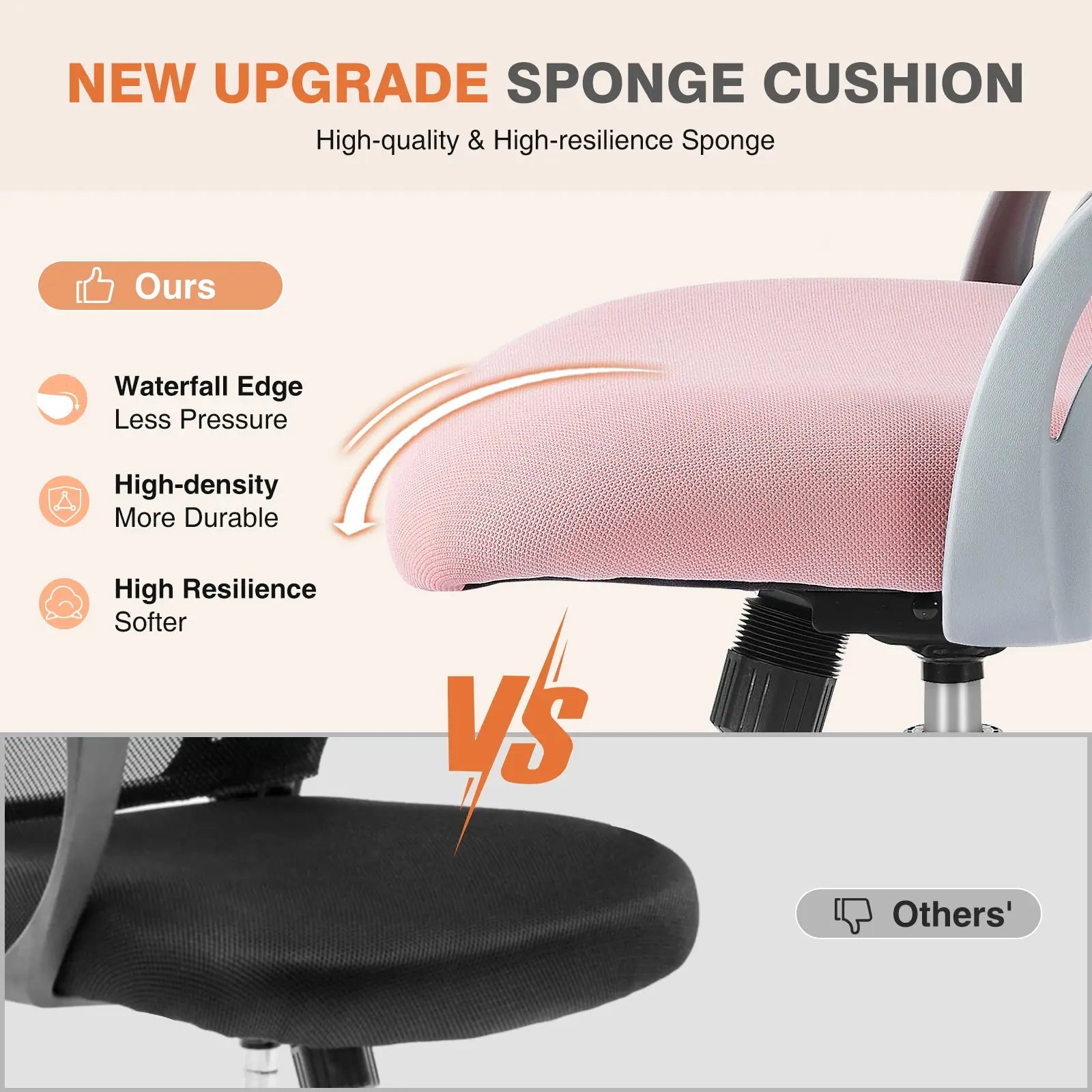 Pink mesh drafting chair with adjustable foot ring and pink sponge cushion with textured fabric cover for ergonomic support