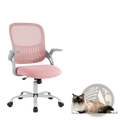 Pink mesh drafting chair with adjustable foot ring and gray armrests and base for office use
