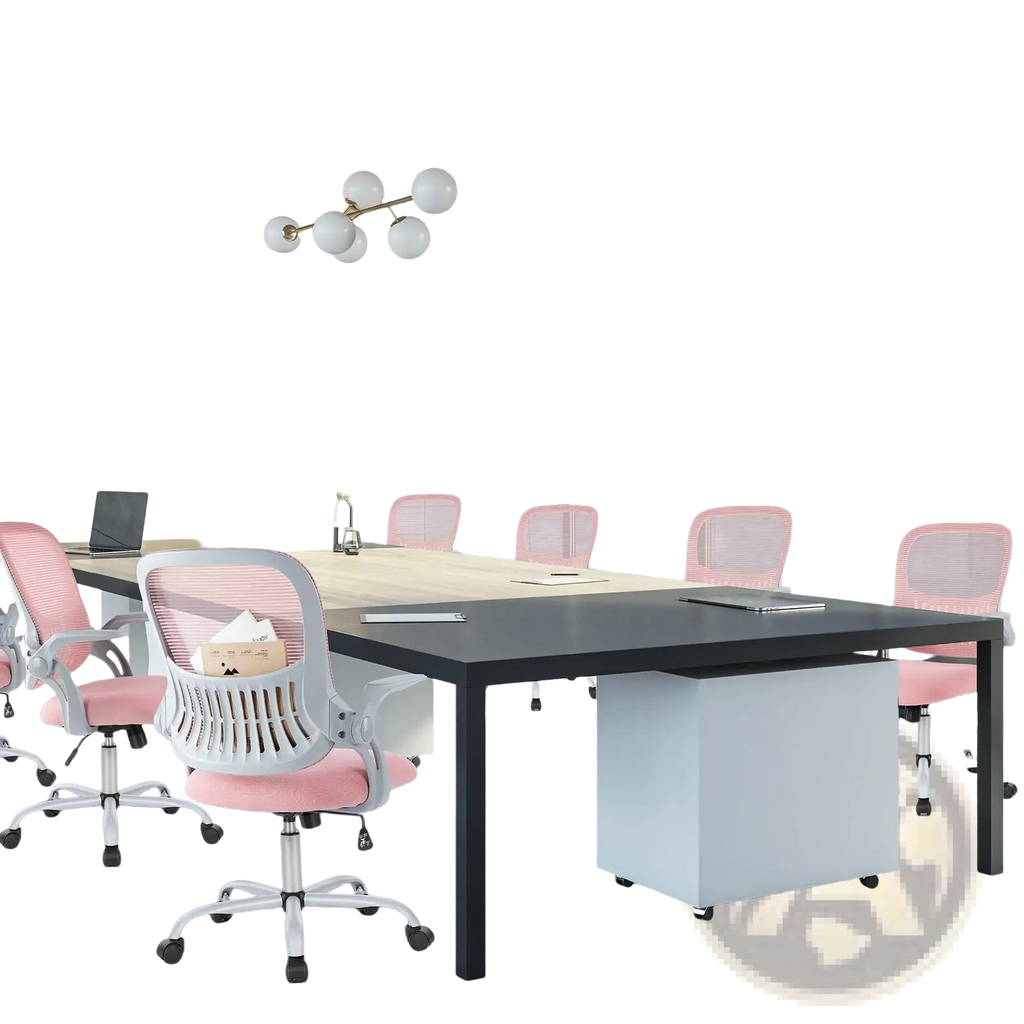 Pink mesh drafting chair with adjustable foot ring white plastic frame and chrome base shown from the back side