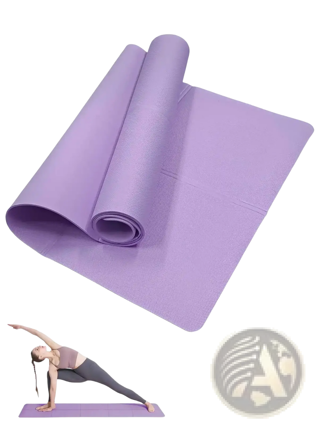 Purple yoga mat with textured surface and rolled edge for non slip fitness exercise pad 4mm thickness