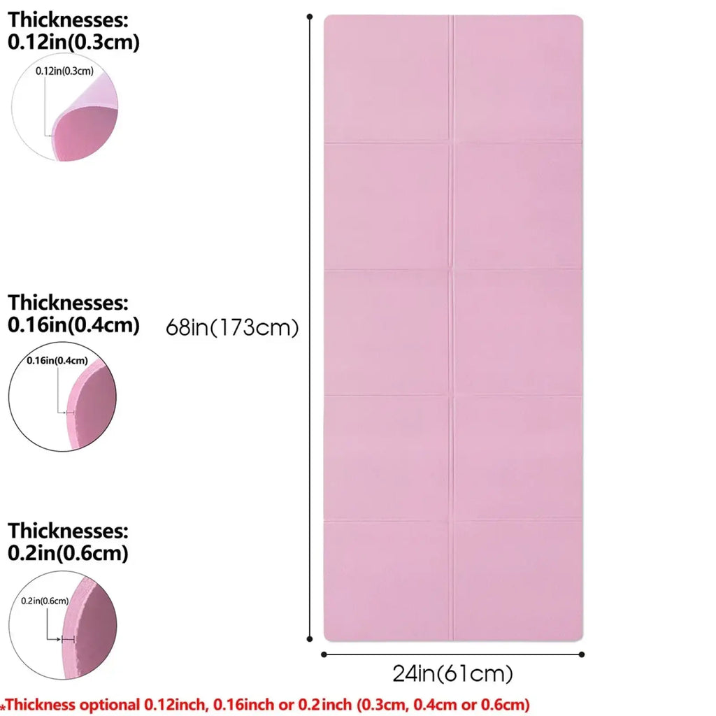 Pink non slip yoga mat with segmented panels available in three thickness options for fitness exercise use