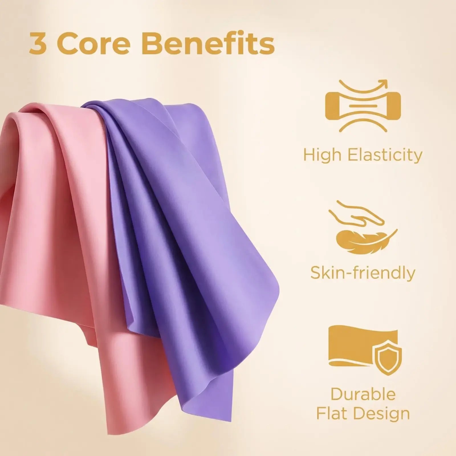Pink pilates resistance bands made of pink and purple silicone for versatile strength training and stretching exercises
