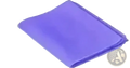 A soft folded purple microfiber towel alongside pink pilates resistance bands for fitness and exercise use