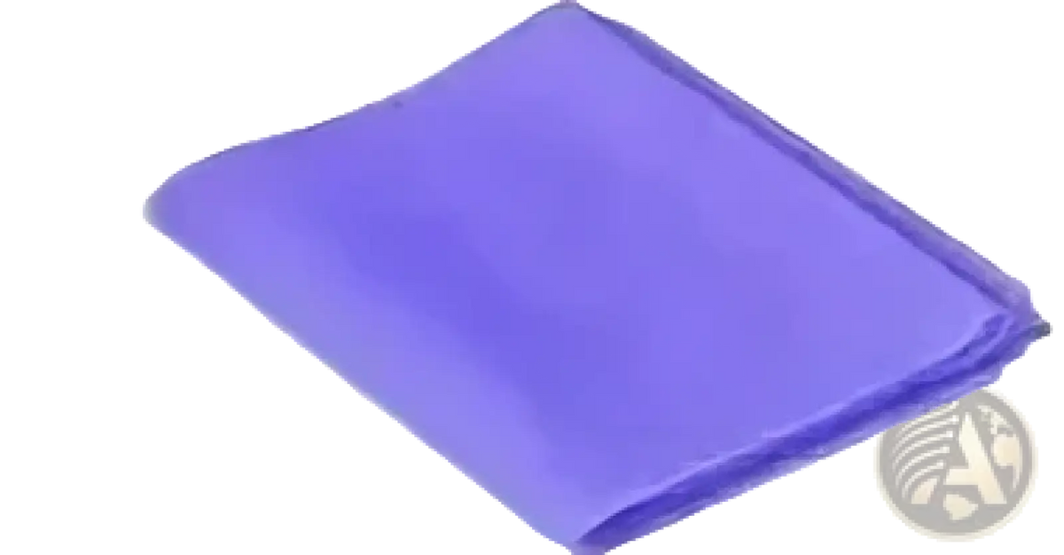 A soft folded purple microfiber towel alongside pink pilates resistance bands for fitness and exercise use