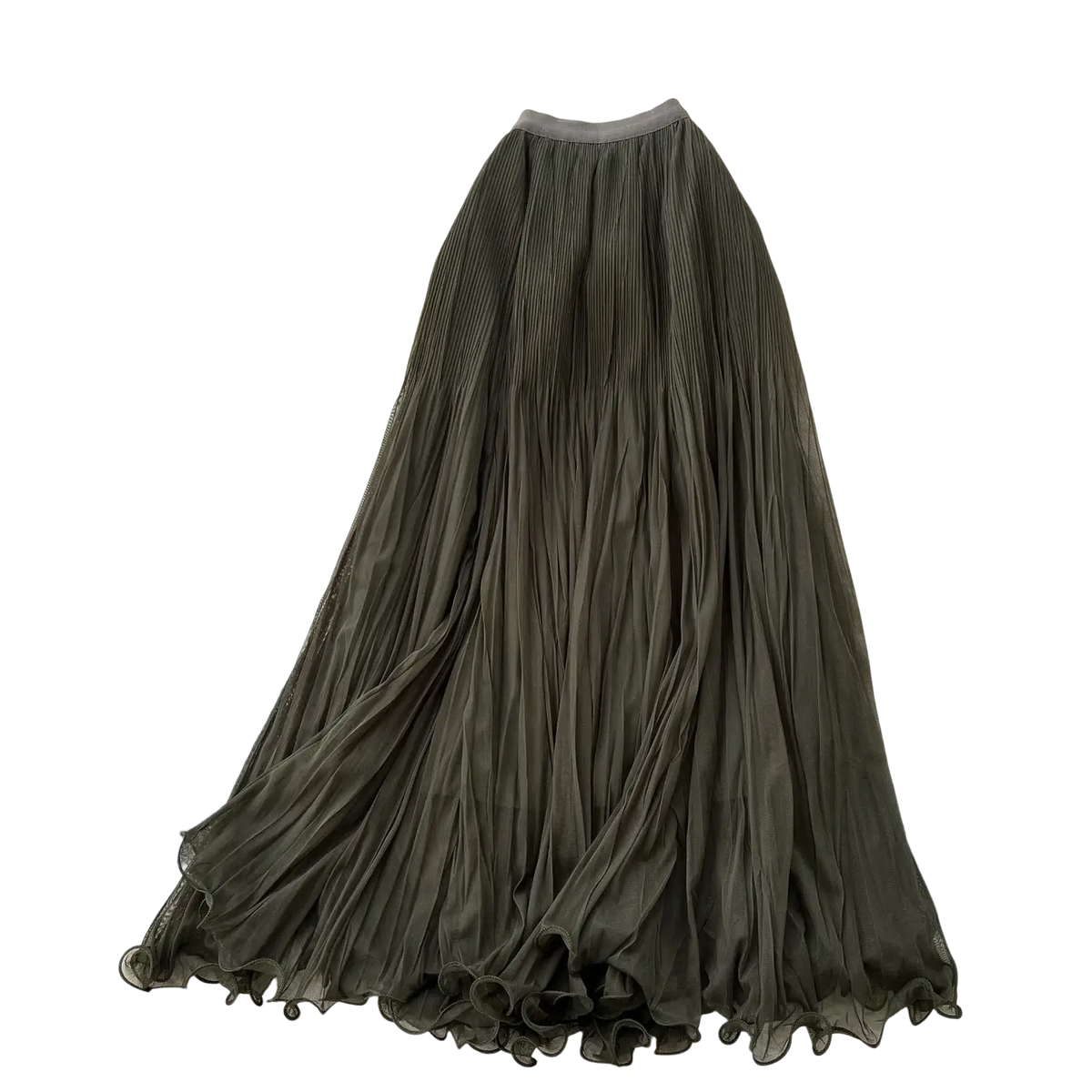 Olive green pleated chiffon maxi skirt with ruffled hem and elastic waistband in pink pleated midi skirt a line y2k streetwear style