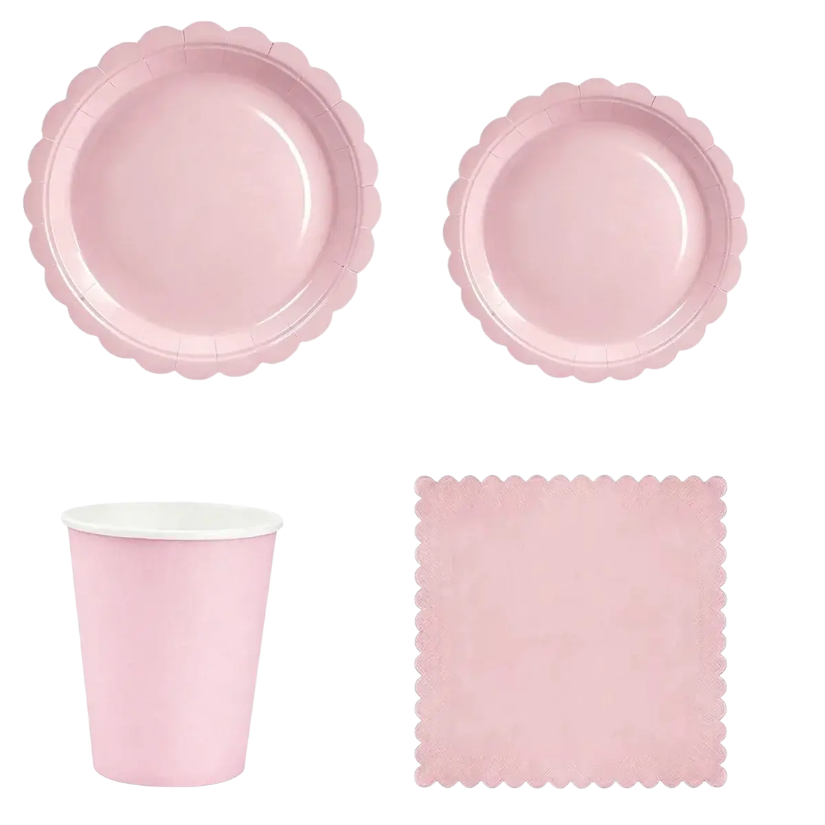 Pink scalloped disposable paper plates with scalloped edges ideal for party tableware sets