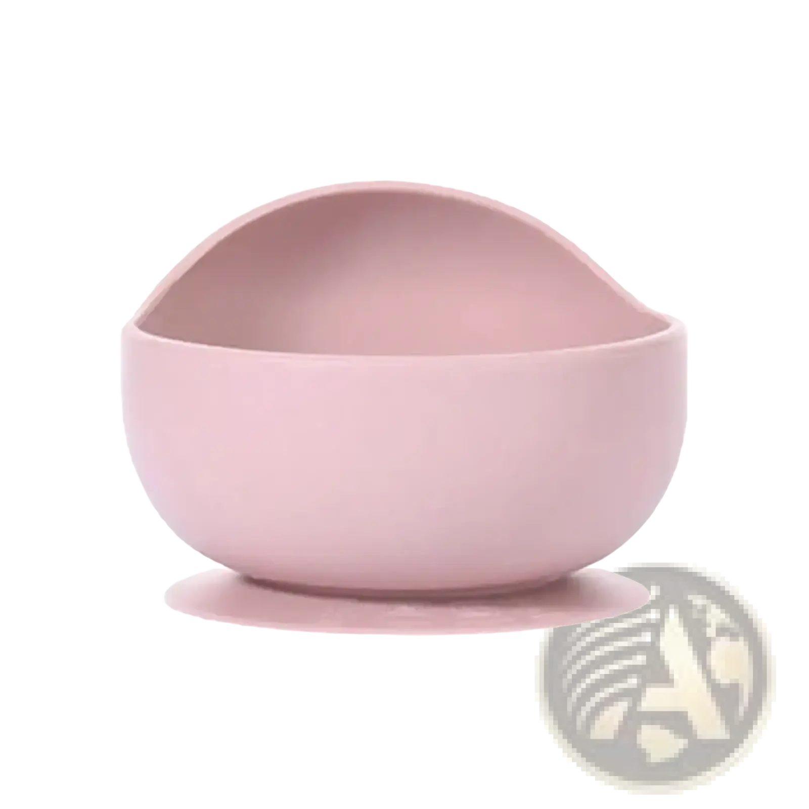 A soft pink silicone baby feeding bowl with a suction base designed for secure mealtime use