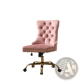 Pink velvet tufted office chair with gold nailhead trim and brass finished base for stylish workspace seating