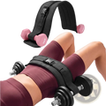 Black weighted hip thrust belt with adjustable metal buckles designed to secure dumbbells for glute training