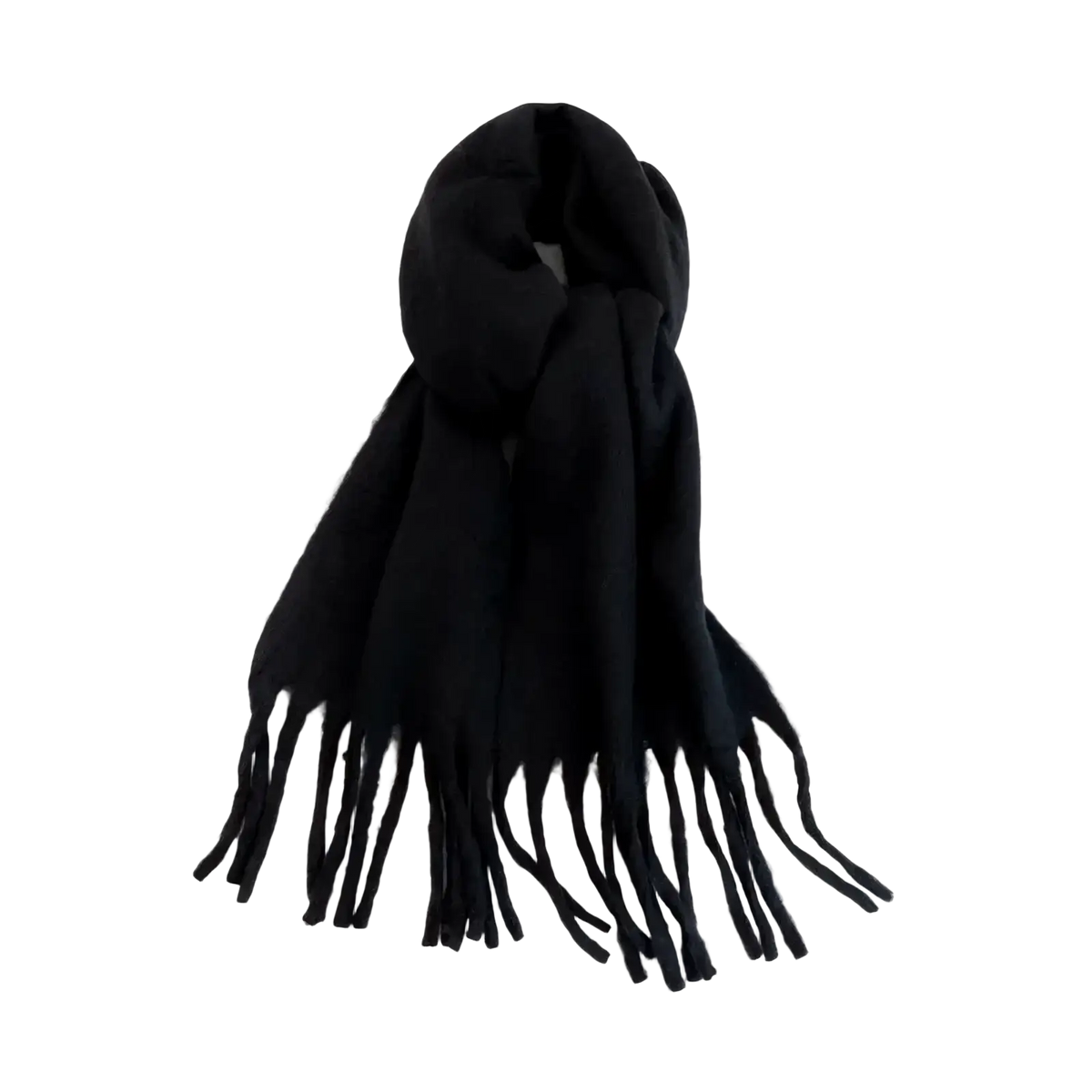 Black winter cashmere scarf with soft plush texture and long fringe detailing for women winter cashmere accessory
