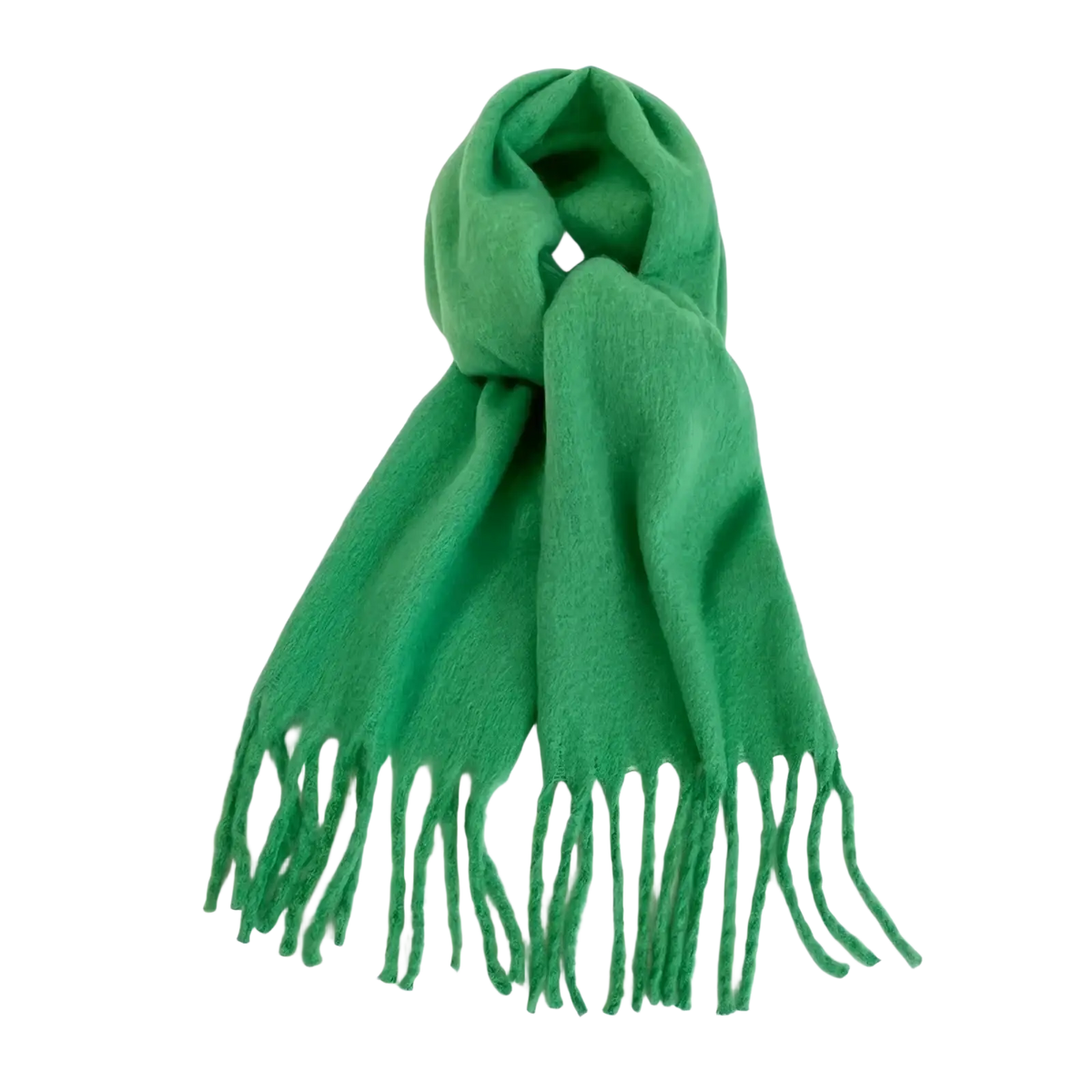 Pink winter cashmere scarf for women in soft solid green with plush texture and matching fringe