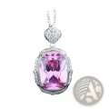Pink zircon silver wedding pendant with a sparkling pink gemstone, diamond accents, and ornate heart-shaped top