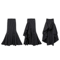 Black pinstripe asymmetrical skirt with layered ruffles and metal ring closure from pinstripe tank matching skirt set longest length
