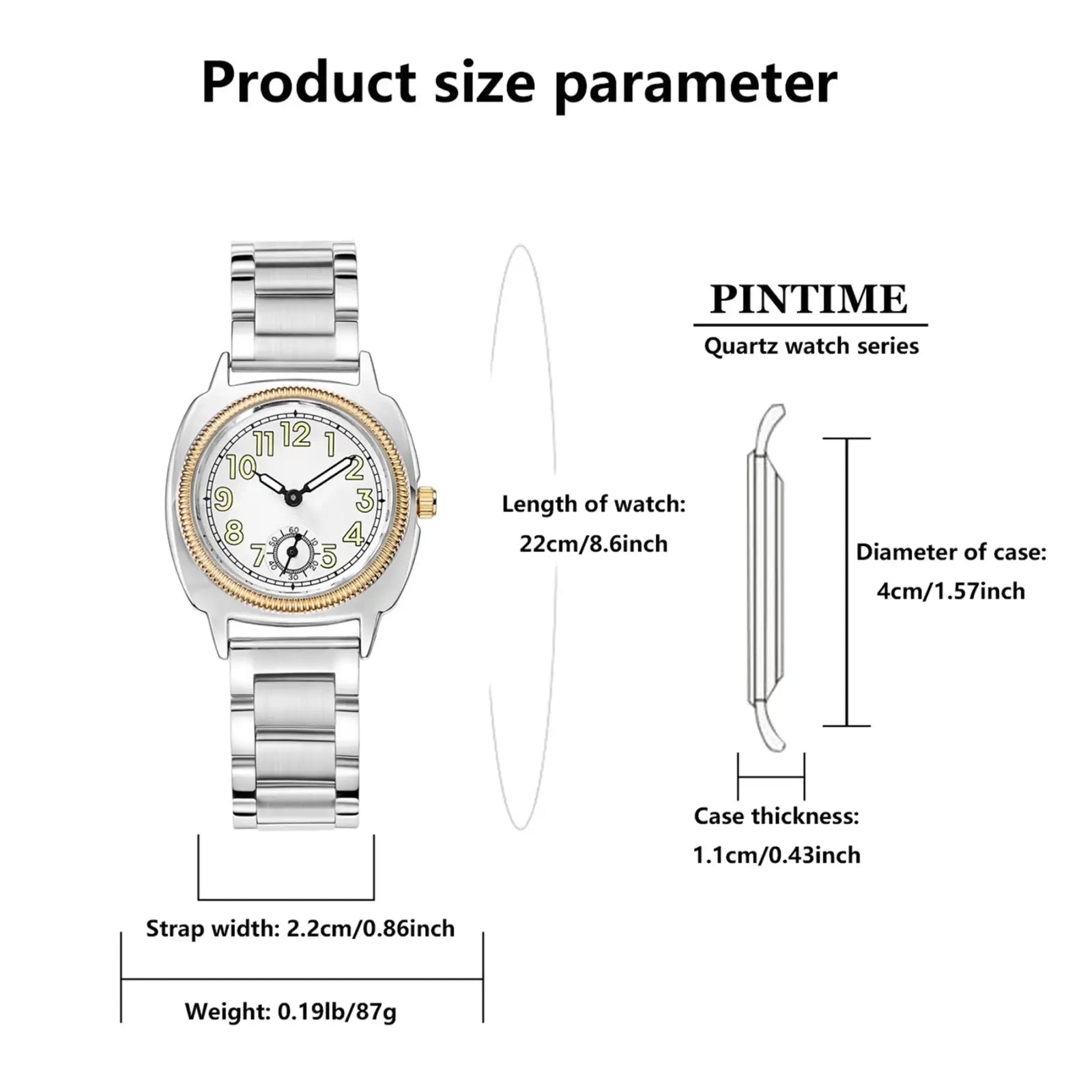 Silver-toned pintime stainless steel quartz watch for women with white dial gold-tone bezel and hour markers