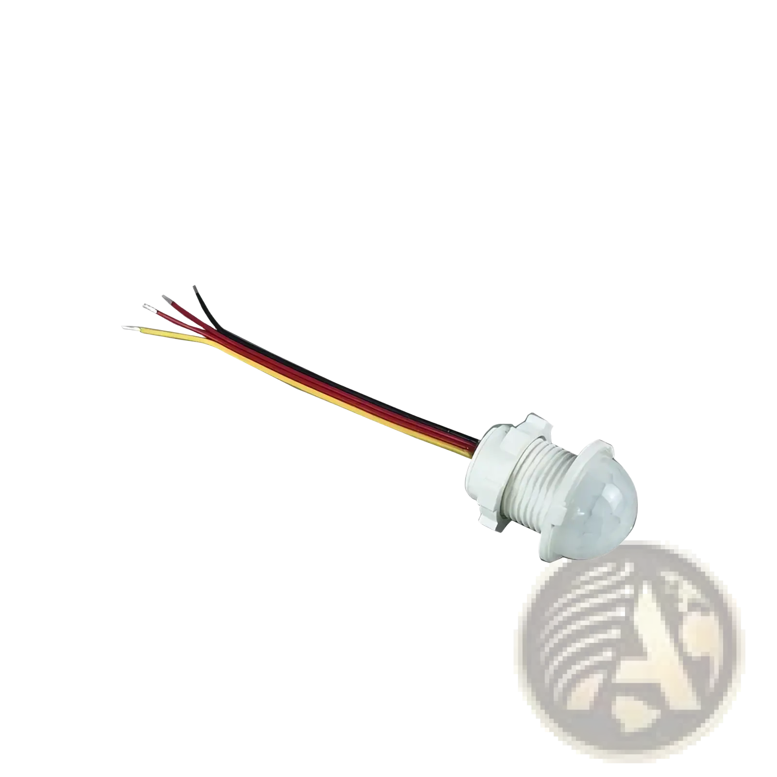 White plastic pir motion sensor switch with translucent dome cover and four colored wires for led strip lights