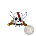 White enamel pin featuring a skull with viking horns crossed swords and a red stripe from pirate enamel pin set skull brooch badges