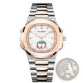 Pladen men’s luxury waterproof quartz watch with two-tone stainless steel and rose gold octagonal case and moon phase dial