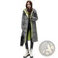 Plaid cotton padded coat women houndstooth featuring black and white geometric pattern with neon green lining