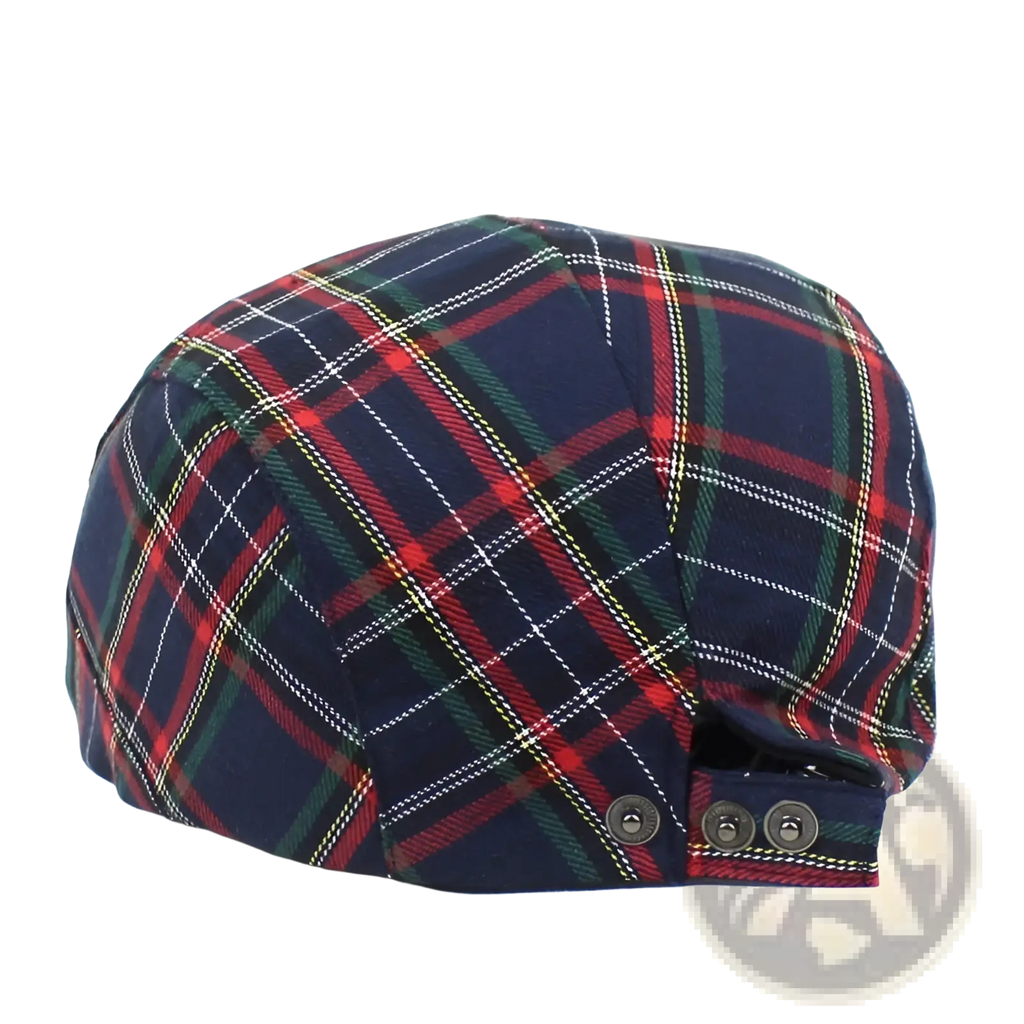 Navy blue flat cap plaid painter hat with red green and white intersecting stripes for stylish headwear
