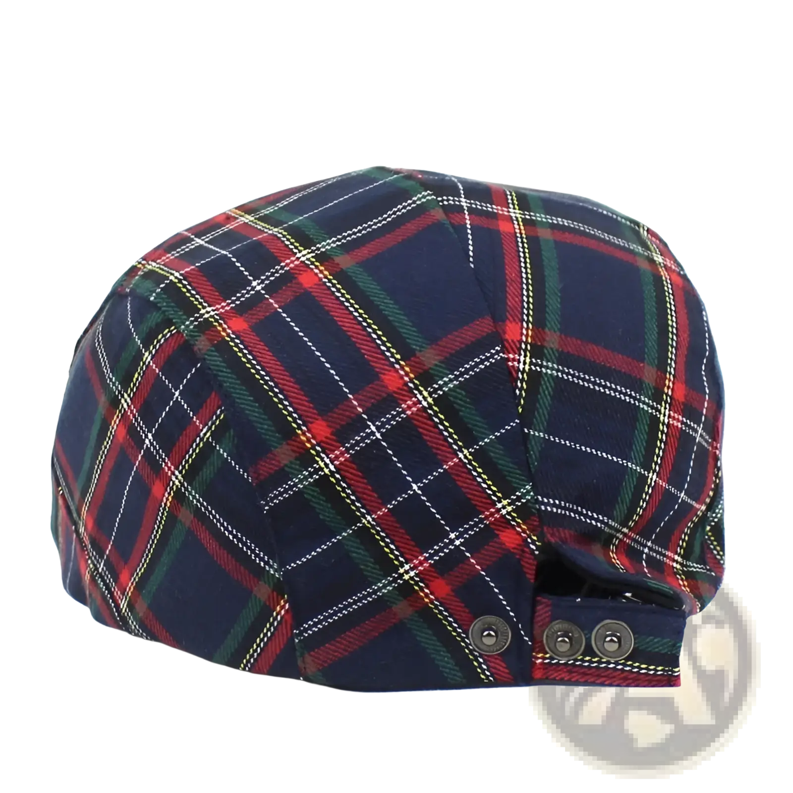Navy blue flat cap plaid painter hat with red green and white intersecting stripes for stylish headwear