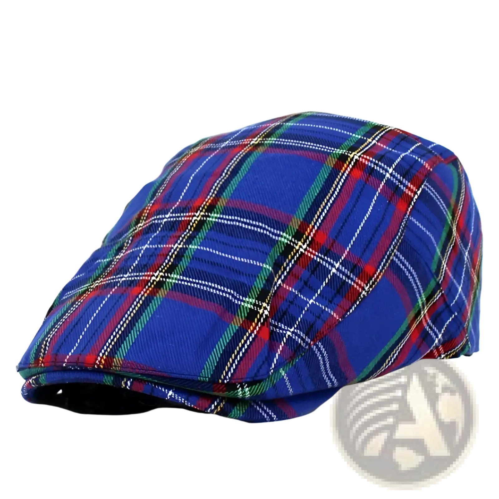 Navy blue plaid painter hat flat cap with red green and white stripes for stylish casual wear