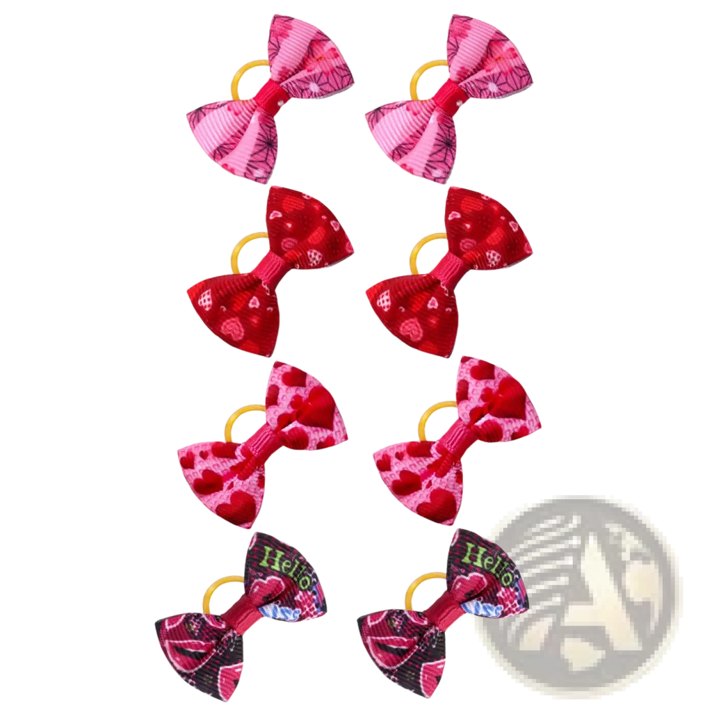 Plaid pet bows colorful dog hair accessories featuring pink and red patterned bow ties with yellow elastic bands