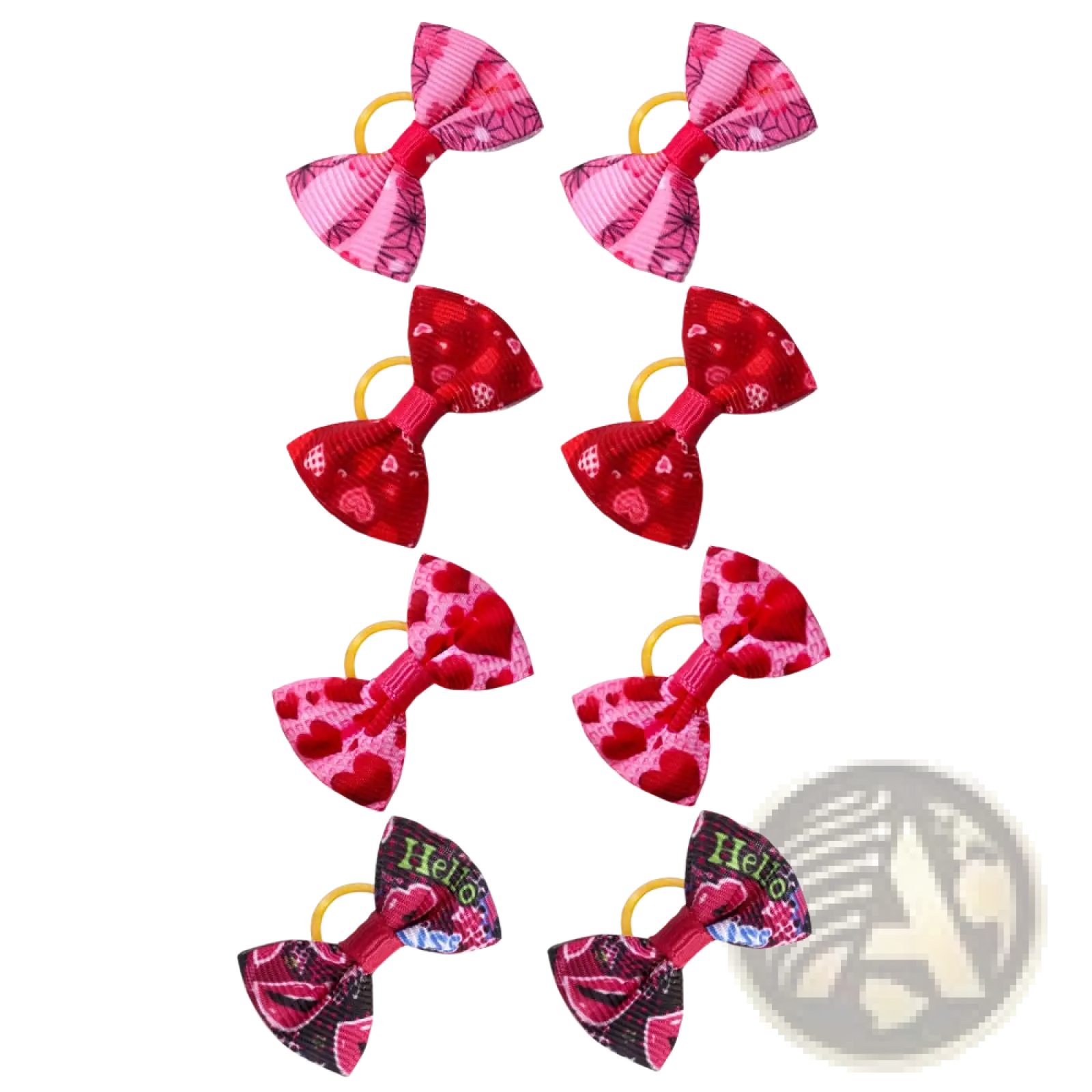 Plaid pet bows colorful dog hair accessories featuring pink and red patterned bow ties with yellow elastic bands
