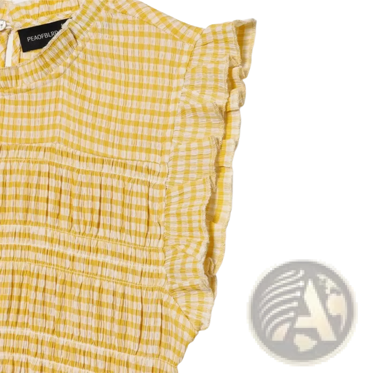 Yellow and white gingham check sleeveless summer tank top with ruffled sleeves for a stylish warm weather look