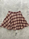 A flared red navy plaid cotton skater skirt with elastic waist featuring red beige and black pattern