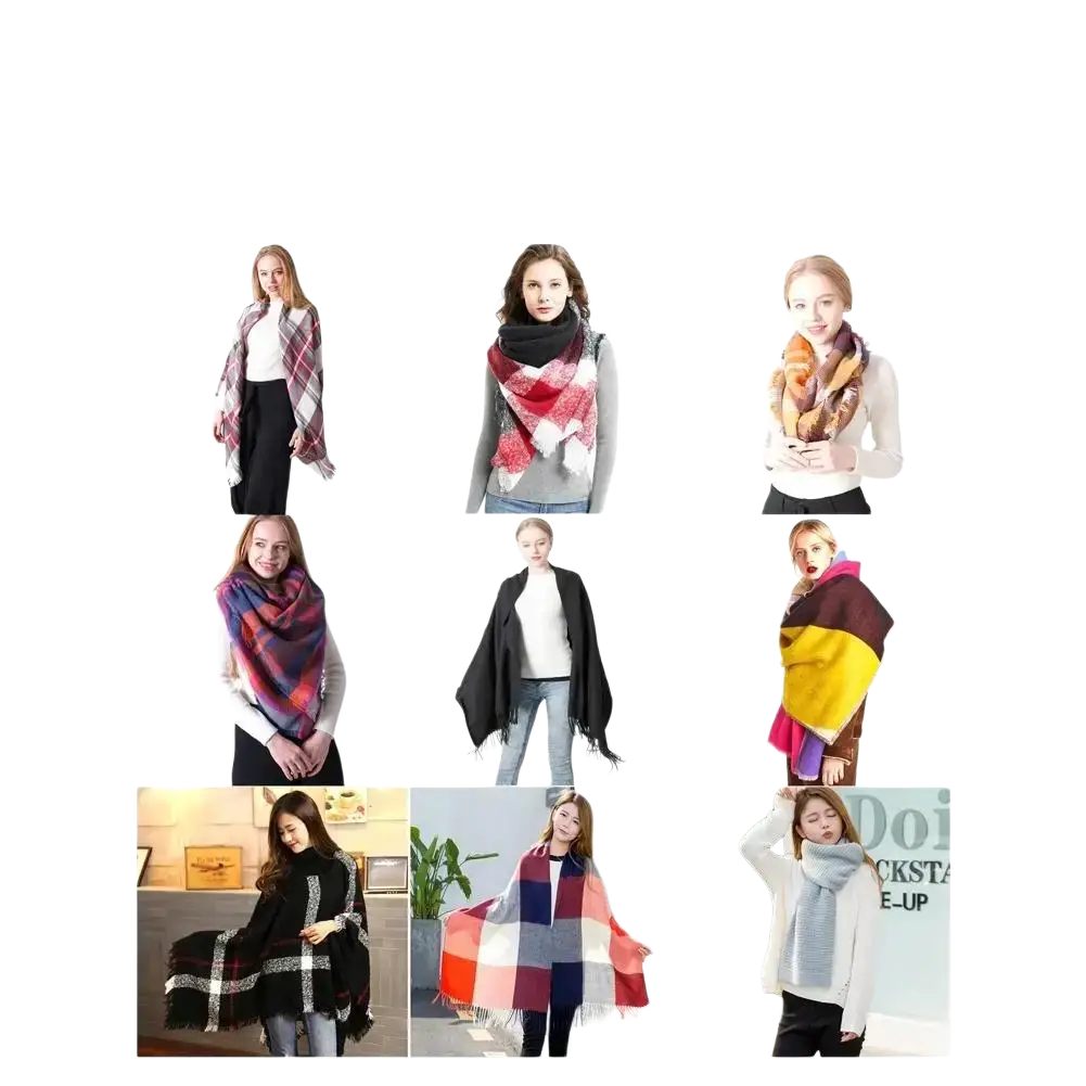Plaid winter scarf in red black and white with fringed edges cashmere feel warm shawl for cold weather