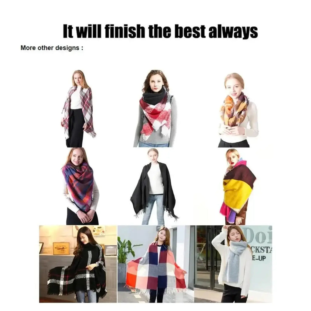 Plaid winter scarf in red black and white with fringed edges cashmere feel warm shawl for cold weather