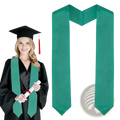 Emerald green plain satin graduation stole with smooth glossy finish polyester sash neatly folded ends