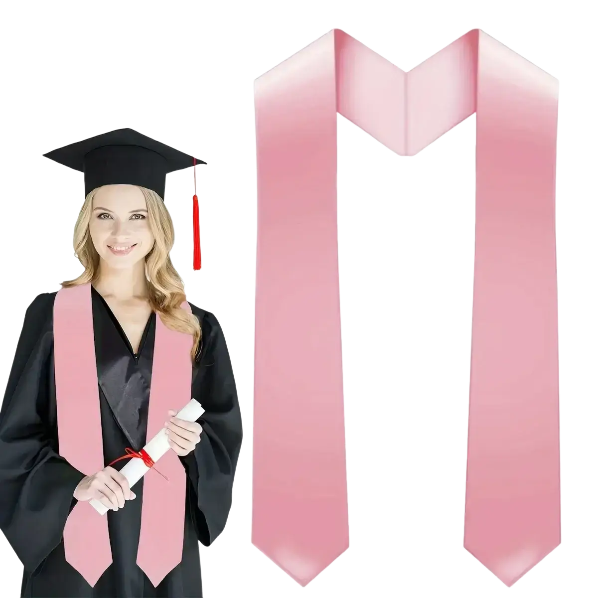 Pink plain satin graduation stole made of polyester polyester sash for academic ceremonies