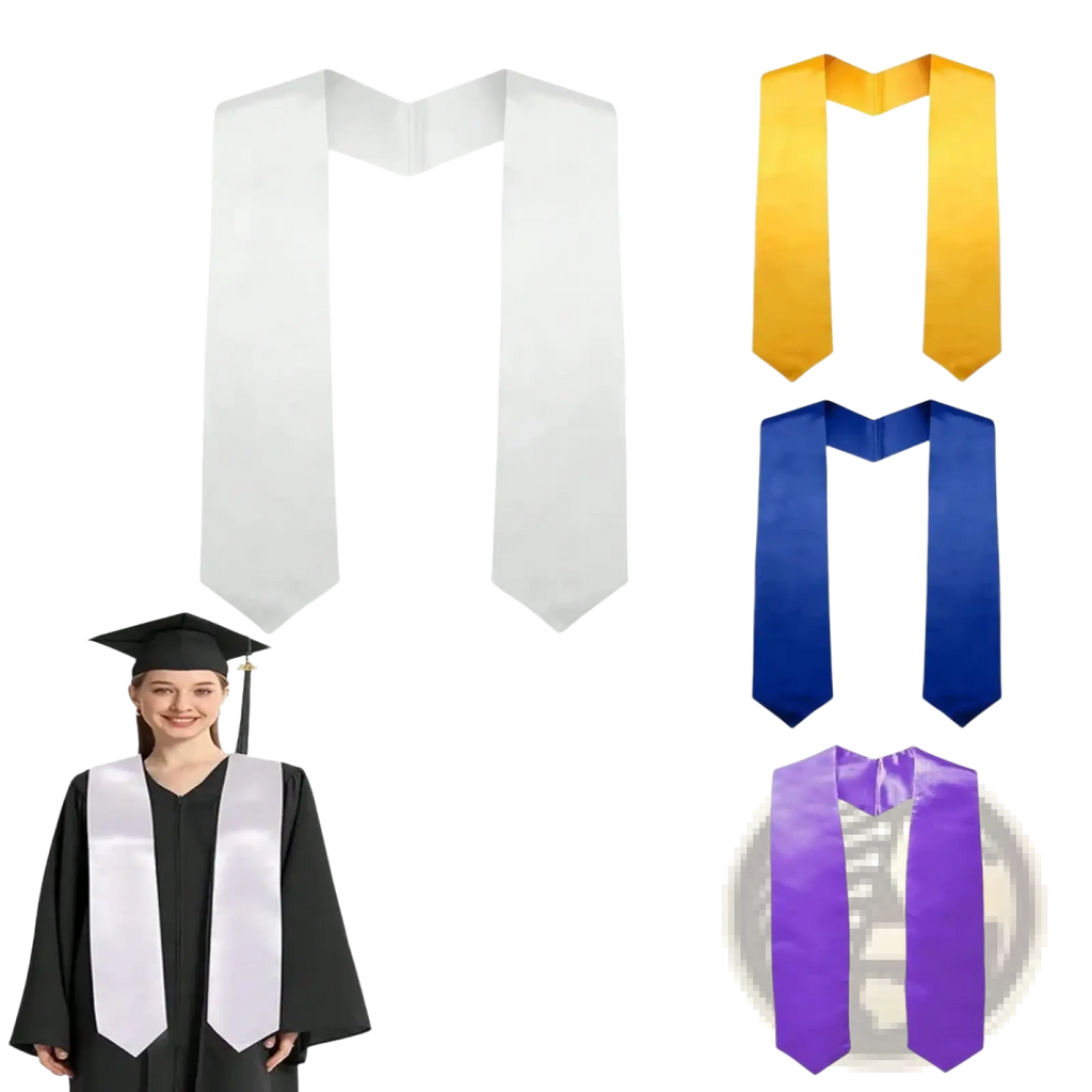 White satin plain graduation stole with smooth glossy finish classic v-shaped design polyester sash for ceremonies