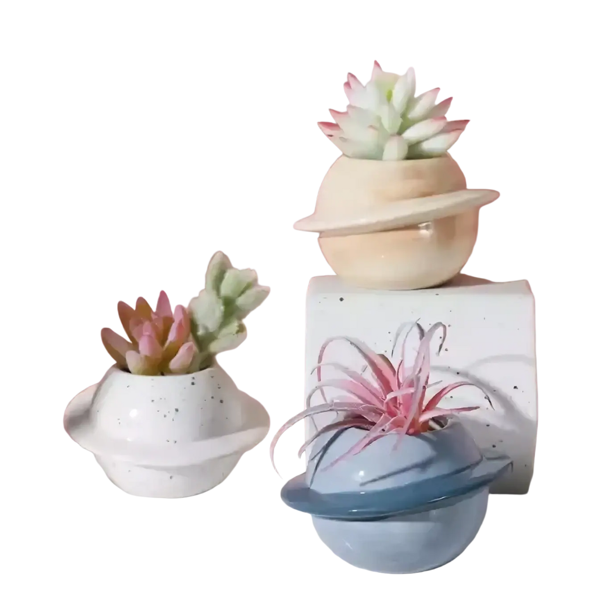 Planet ceramic succulent pot set of planetary-themed ceramic desktop planters in soft pastel tones with speckled gloss finish