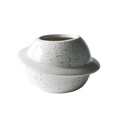 White ceramic succulent pot with black speckles and flat circular rim ideal for desktop planter use
