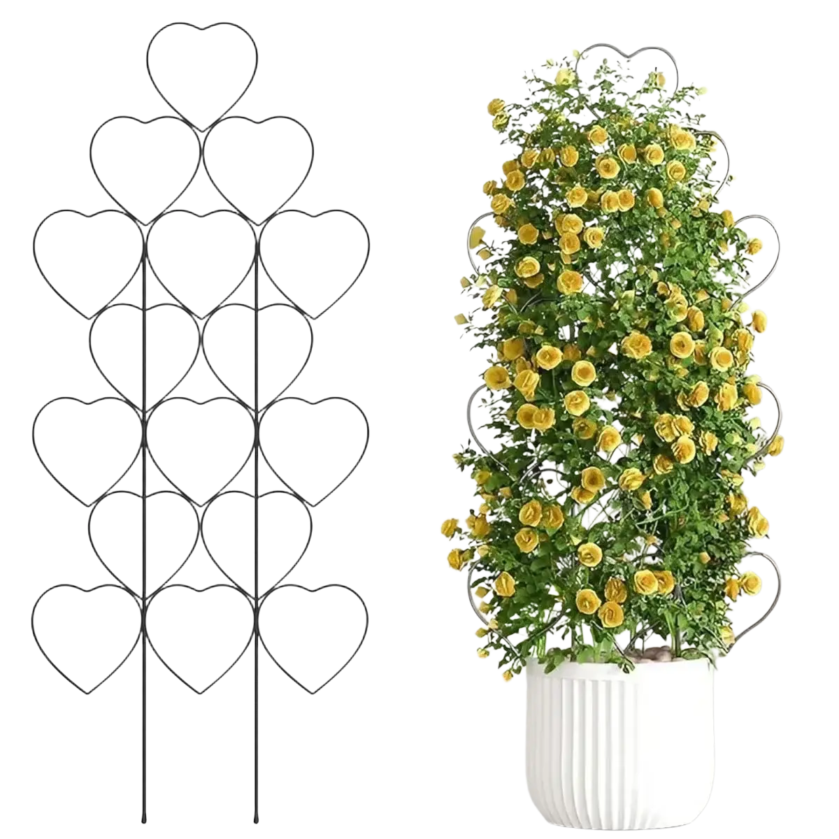 Black metal heart-shaped trellis plant support for climbing plants and garden plants accessories
