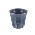 Clear plastic transparent nursery planter pot with smooth cylindrical shape and reinforced rim for plant growing