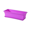 Vibrant purple rectangular plastic planter with ribbed sides and matching saucer for planting pots and plants pots use